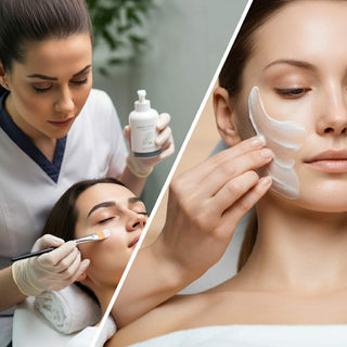 Close-up of a skincare professional applying a gentle enzyme peel treatment on a client's face