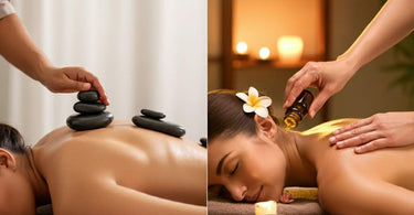 Client enjoying a relaxing hot stone massage at a spa
