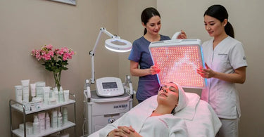 LED light therapy being applied during a facial treatment in a spa setting