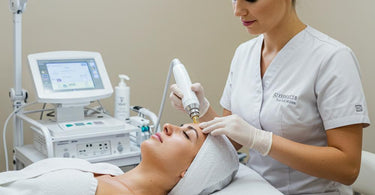 Microdermabrasion treatment being performed in a spa setting