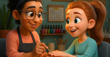 Kiara Sky nail products displayed in a salon setting