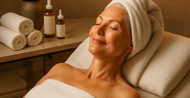 Microdermabrasion treatment being performed on mature woman in spa setting