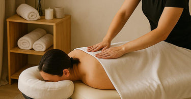 Earthlite massage table setup in a serene spa environment, showcasing premium comfort and professional design