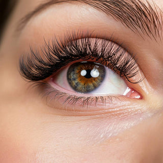 Close-up of beautifully applied long-lasting lash extensions