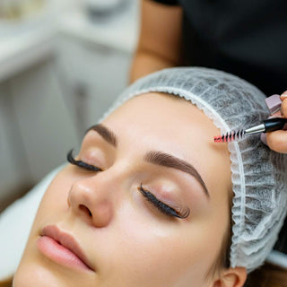 Client receiving a lash lift treatment in a professional spa setting