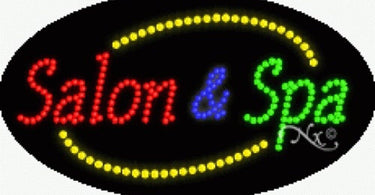 Bright LED sign for salon and spa window display reading open for business in elegant white letters