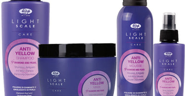 Lisap Light Scale Anti-Yellow Set including shampoo, mask, mousse, and spray