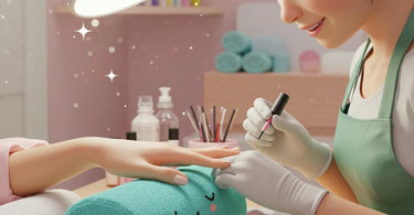 Close-up of a client's hands resting comfortably on a white manicure cushion pillow during a professional nail service