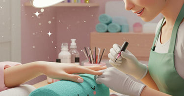 Close-up of a client's hands resting comfortably on a white manicure cushion pillow during a professional nail service