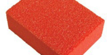 Close up view of the Mini Nail Buffer - Orange-White 80/100 Grit, a professional salon staple, shown in a bulk case of 1,500 pieces.