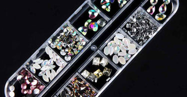 Mixed Nail Art Rhinestones Pack #6 open jar showing multicolored sparkling crystals for professional nail design