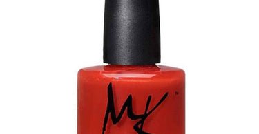 MK Nail Polish Red Nose Rein Deer - 0.5 oz bottle held up in a salon, showcasing the vibrant red holiday shade.