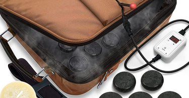 Mobile Massage Stone Warmer Set with Basalt Stones and Heating Bag