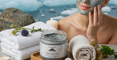 Alaska Glacial Mud Co skincare products featuring natural mud masks in spa setting