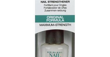 Nail Envy Nail Strengthener bottle with glossy nails - salon-strength solution for weak, brittle nails