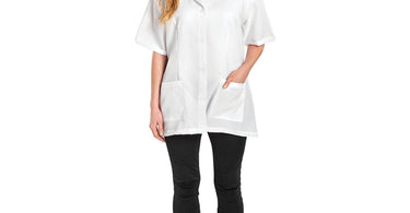 Nail Tech Jacket by Salonchic on a model showing a professional, stylish salon uniform with functional pockets.