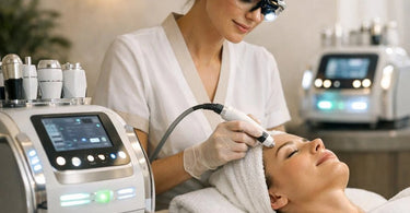 A sleek, modern facial device on a clean spa towel, representing the innovative and marketed 'Reviver' treatment concept