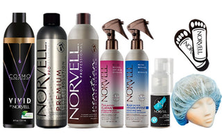 Norvell Sunless Starter Pack with tanning products displayed on a countertop.