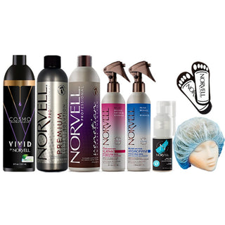 Norvell Sunless Starter Pack with tanning products displayed on a countertop.