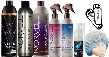 Norvell Sunless Starter Pack with tanning products displayed on a countertop.