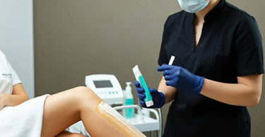 Numbing cream being applied before a waxing treatment
