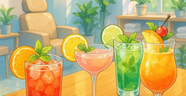 A beautifully arranged spa mocktail menu featuring refreshing non-alcoholic beverages in elegant glassware