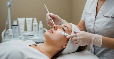 Spa professional applying a chemical peel treatment to a client's face