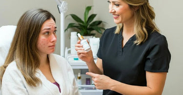 Client receiving a soothing facial treatment to heal picked skin