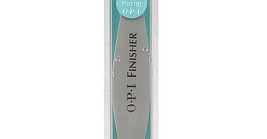 OPI Finisher Phat File - Single Pack on a wooden table alongside cuticle oil, showcasing a professional nail tool for salon use.