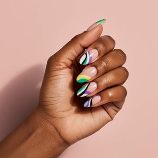 A vibrant oval-shaped manicure, showcasing the most popular nail shape for 2024