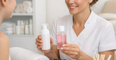 A cheerful nail technician giving a gentle manicure to a young girl at a resort spa, featuring safe tools and non-toxic nail polish.