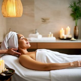 Middle-aged woman receiving a relaxing spa massage during perimenopause.