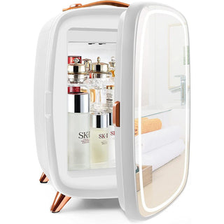 Portable Beauty Fridge with LED Lighting and Mirrored Door