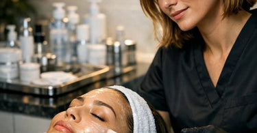 Close-up of a woman's face receiving a soothing hydrating serum application after a professional microneedling treatment