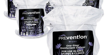 Case of Prevention One-Step Disinfectant Refill Wipes, showing multiple refill pouches, essential for spa and salon hygiene.