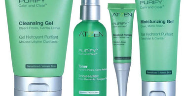 ATZEN PURIFY&trade; skincare products displayed in a spa setting