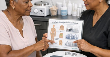 Technician performing proper maintenance on a vacuum suction unit for lymphatic drainage in a professional spa setting