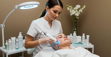 Spa professional performing acne treatment on a client