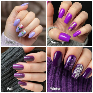 Creative purple nail designs for every season - from pastel spring to metallic winter looks