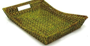 Rattan Flare Tray - Green Tea, a stylish and functional spa accessory for organizing treatments