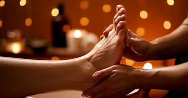 Client receiving a relaxing foot reflexology massage