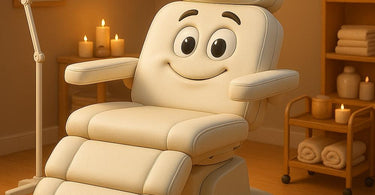 Iveta 6-Motor Luxury Electric Facial Table in a modern spa setting, showcasing smooth rotation and sleek white design