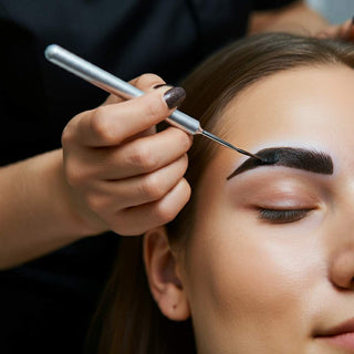 Professional eyebrow tinting at a salon using a brow tint kit