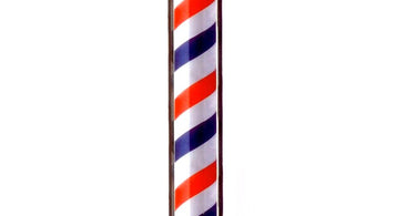 Salon Masters Barber Light Pole illuminated with classic red, white, and blue stripes