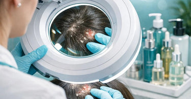 A professional hairstylist providing a gentle, therapeutic scalp treatment to a client in a salon setting.