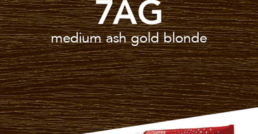 Scruples True Integrity Opalescent Creme Color in 7AG Medium Ash Gold Blonde shown with professional hair coloring tools