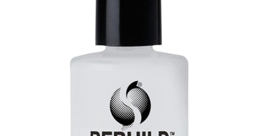 Seche Perfect Nail Rebuild 0.5 oz. professional nail strengthening treatment shown in a sleek clear glass bottle with a silver cap and green labeling.