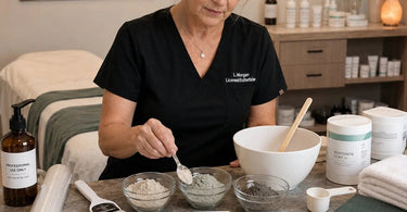 Bentonite clay powder in a wooden bowl with a brush for professional spa body wraps