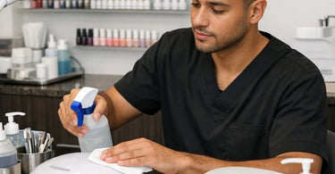 Selection of professional UV and LED nail lamps for curing gel polish displayed on a bright salon manicure table