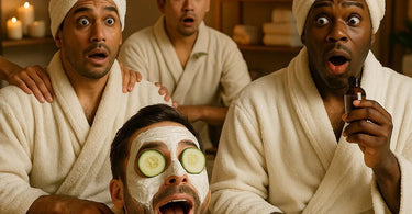 A male client receiving a comfortable and professional facial treatment in a modern spa setting